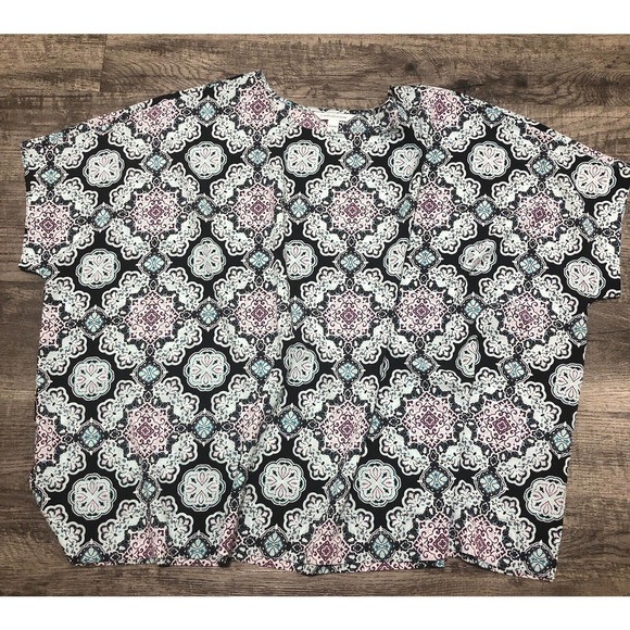 Croft & Barrow Blue Black Blouse Sz 1X Women’s Top Chest 60” Plus Size A8 - Picture 2 of 5